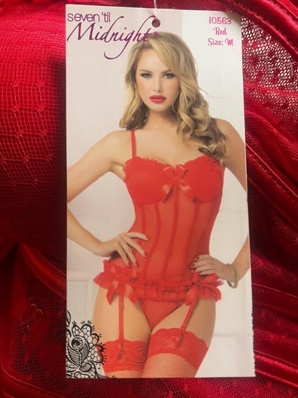 NWT Seven Til Midnight red lace bustier with matching thong size M